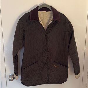 Barbour Green Quilted Jacket with Corduroy Collar